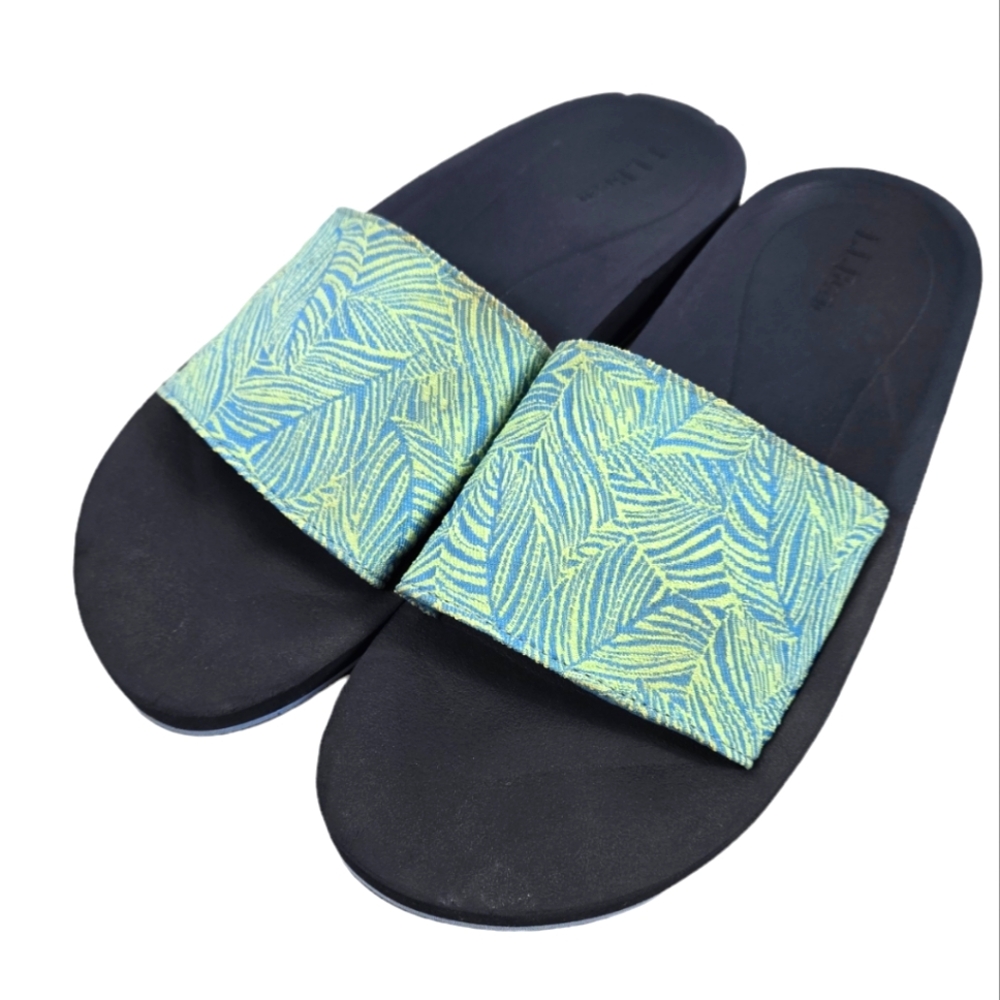L.L. Bean Maine Isle Slide Light Blue & Green Slip On Sandal